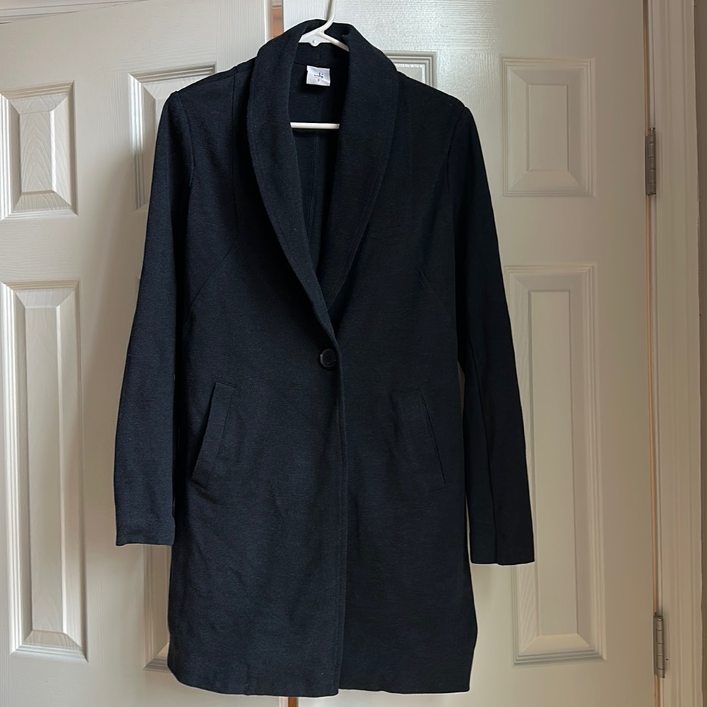 Navy (almost black) Ponte knit long blazer - Size S